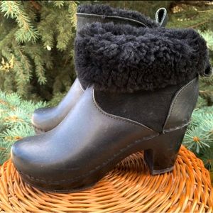No. 6 Black Shearling Clog Leather Sock Ankle Boot - Size 39 EU 8.5 US